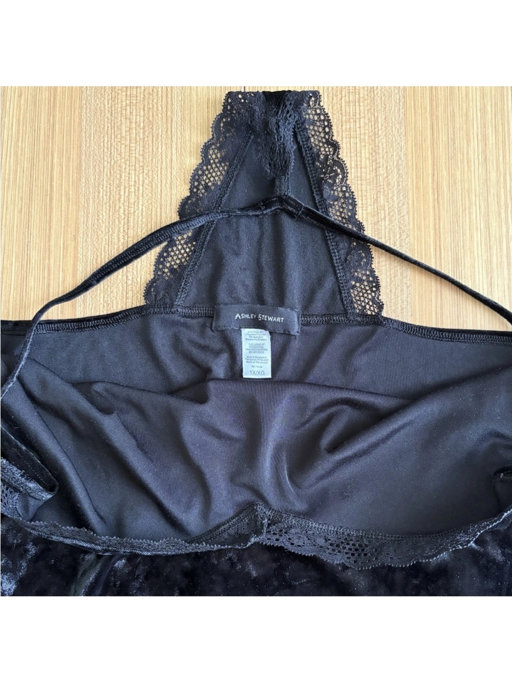 Ashley Stewart Crushed Velvet Slip Dress Lace Trim 1X Black Sexy Vamp Goth Date - Picture 5 of 8